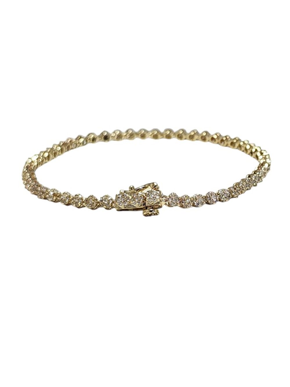 10K Yellow Gold Diamond Cluster Tennis Bracelet #24150